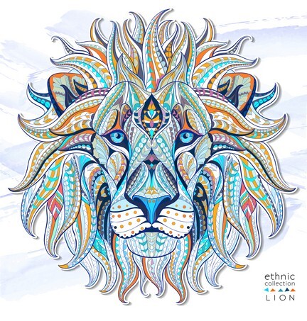 Patterned head of the lion on the grunge background 2